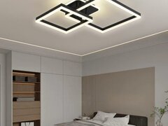 Lustra LED 140W Minimalist 2 Square Black, LED inclus, 3 surse de iluminare, Telecomanda, Dimabil, L